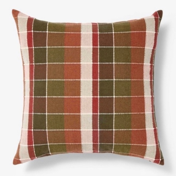 Oversized Woven Grid Square Throw Pillow Red/Green - Threshold Studio McGee - Picture 1 of 7